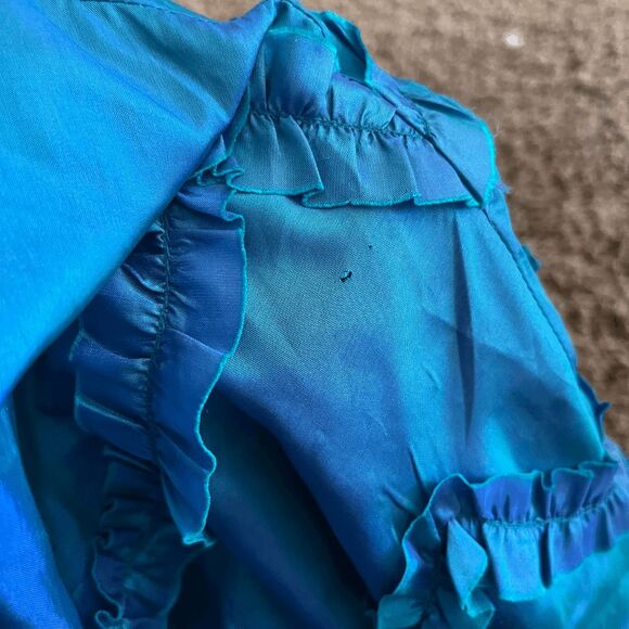 VTG 90s Indigo Moon Iridescent Blue Bias Cut Maxi Skirt Ruffle Trim SZ M - Picture 12 of 12